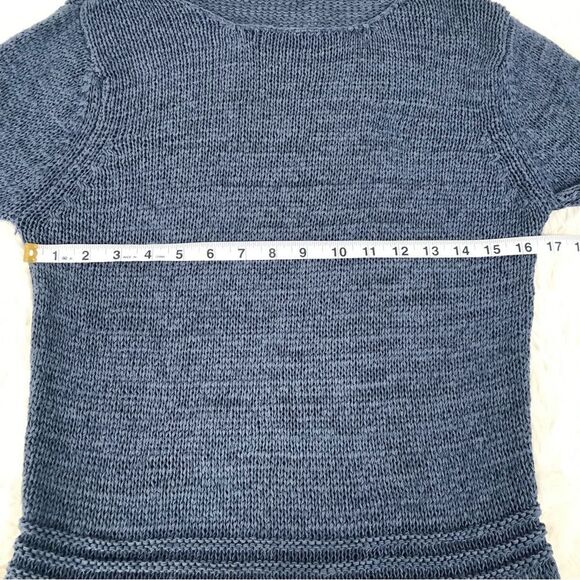 BCBGMaxAzria Blue Open Weave Tunic Sweater Long Sleeve Semi Sheer Size Large - Picture 8 of 9